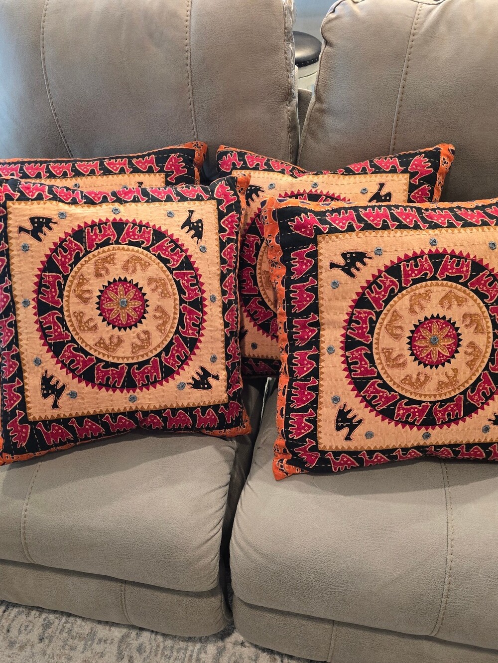 Kantha Throw Pillow Boho Down Feather Fill